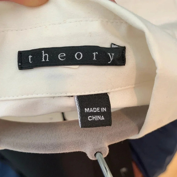 THEORY EUC Black White Colorblock Button Front Top - Picture 6 of 7